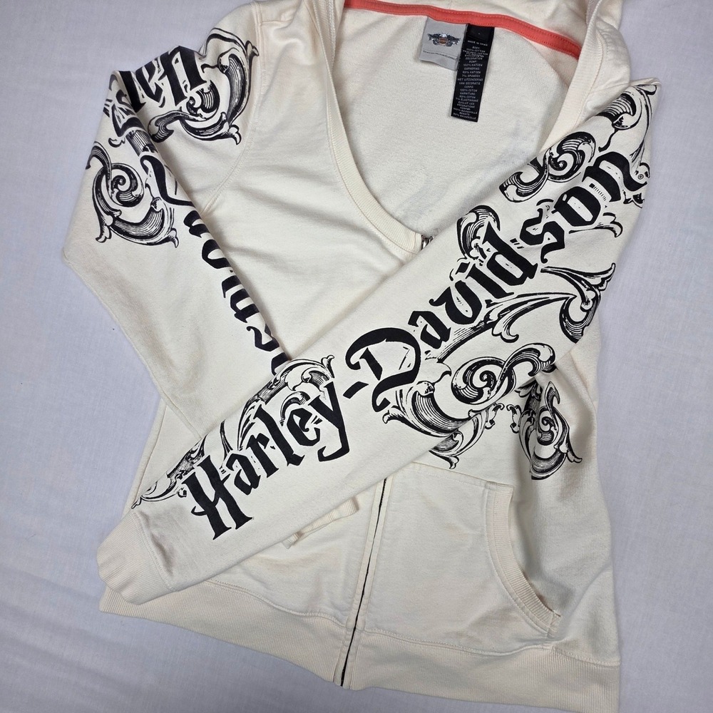VTG Harley Davidson Genuine Full Zip Hoodie Womens L Winged Heart Cotton - Picture 5 of 9
